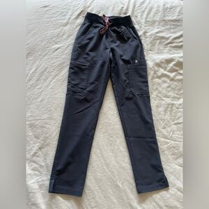 Charcoal Yola high waisted skinny scrub Pants with Pink Drawstring